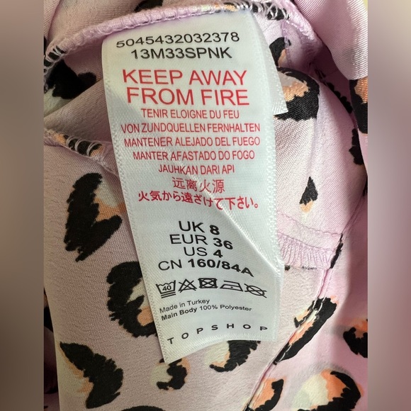 Topshop Pink Animal Print Balloon Sleeve Cropped Blouse Size 4 - Picture 3 of 6